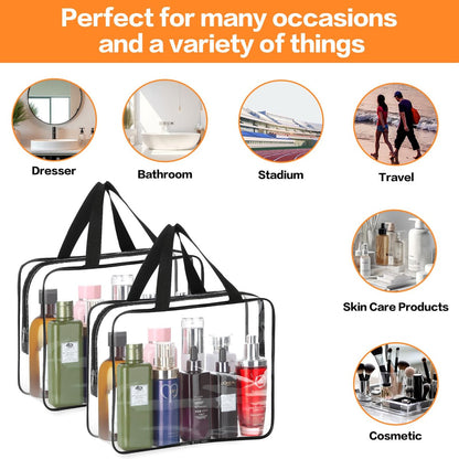 HAOGUAGUA 2-Piece Large Clear Makeup Cosmetic Organizer Bag - Waterproof Transparent Plastic Tote for Travel & Storage