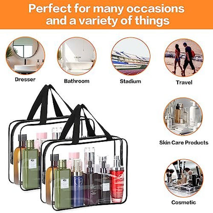 HAOGUAGUA 2-Piece Large Clear Makeup Cosmetic Organizer Bag - Waterproof Transparent Plastic Tote for Travel & Storage