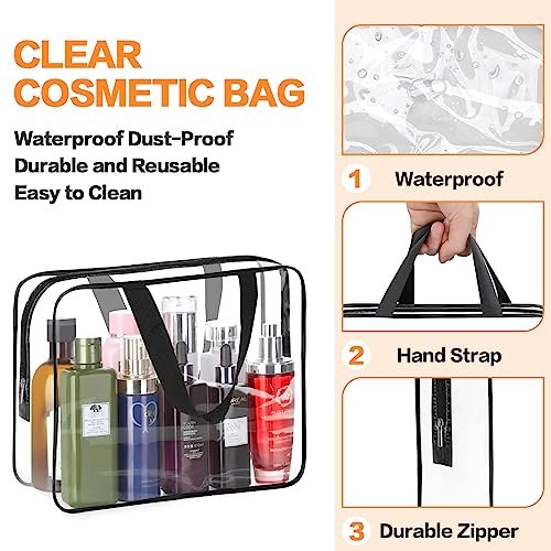 HAOGUAGUA 2-Piece Large Clear Makeup Cosmetic Organizer Bag - Waterproof Transparent Plastic Tote for Travel & Storage - görsel 6