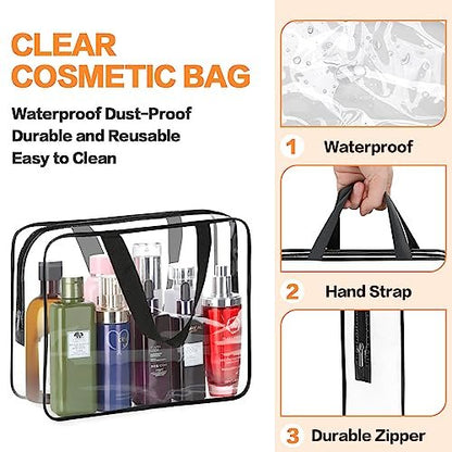 HAOGUAGUA 2-Piece Large Clear Makeup Cosmetic Organizer Bag - Waterproof Transparent Plastic Tote for Travel & Storage