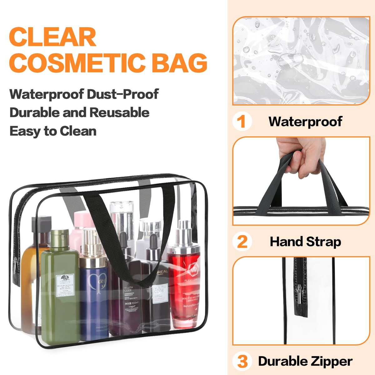 HAOGUAGUA 2-Piece Large Clear Makeup Cosmetic Organizer Bag - Waterproof Transparent Plastic Tote for Travel & Storage - görsel 5
