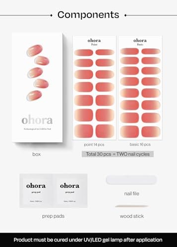 Ohora Semi Cured Gel Nail Strips - N Basic Nails No.1 Red Ombre, Long Lasting Salon Quality Nail Art, Easy Apply & Remove with UV/LED Lamp Avelisse