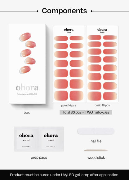 Ohora Semi Cured Gel Nail Strips - N Basic Nails No.1 Red Ombre, Long Lasting Salon Quality Nail Art, Easy Apply & Remove with UV/LED Lamp Avelisse