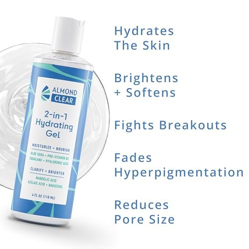 Almond Clear 2-in-1 Hydrating Gel | Lightweight Mandelic Acid Moisturizer for Oily, Blemish-Prone Skin | Aloe Vera, Squalane, Hyaluronic Acid, Bakuchiol | 4 oz Avelisse