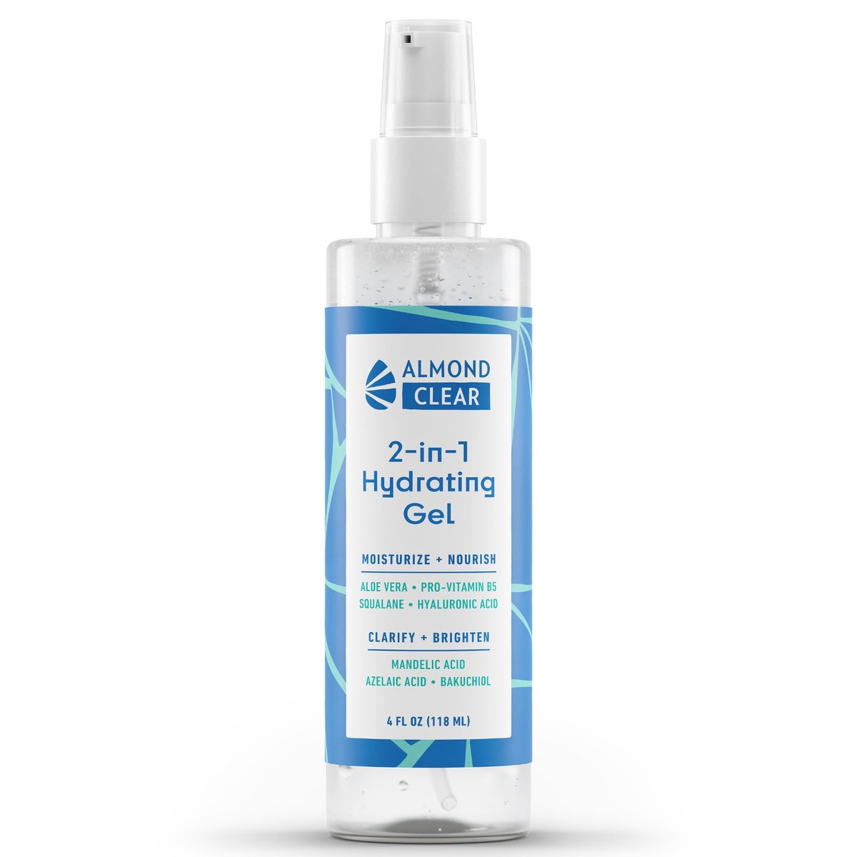 Almond Clear 2-in-1 Hydrating Gel | Lightweight Mandelic Acid Moisturizer for Oily, Blemish-Prone Skin | Aloe Vera, Squalane, Hyaluronic Acid, Bakuchiol | 4 oz Avelisse