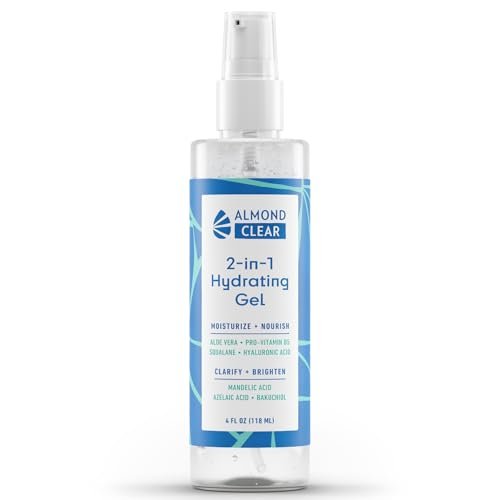 Almond Clear 2-in-1 Hydrating Gel | Lightweight Mandelic Acid Moisturizer for Oily, Blemish-Prone Skin | Aloe Vera, Squalane, Hyaluronic Acid, Bakuchiol | 4 oz Avelisse