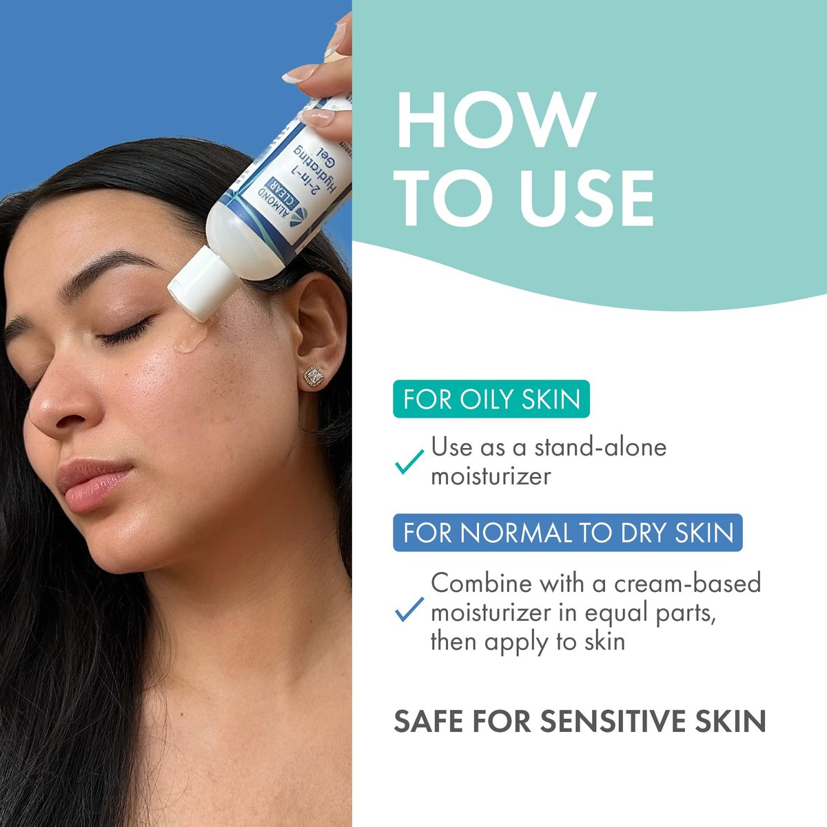 Almond Clear 2-in-1 Hydrating Gel | Lightweight Mandelic Acid Moisturizer for Oily, Blemish-Prone Skin | Aloe Vera, Squalane, Hyaluronic Acid, Bakuchiol | 4 oz Avelisse