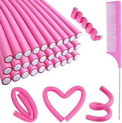 30-Pack 9.45-Inch Flexi Rods Curlers Set for Short and Long Hair - No Heat Foam Rollers with Steel Comb - Buytta