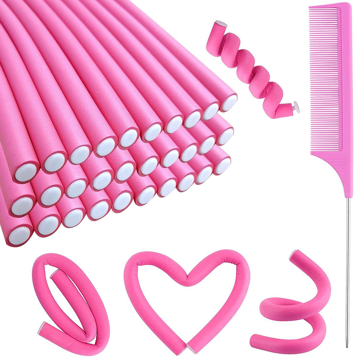30-Pack 9.45-Inch Flexi Rods Curlers Set for Short and Long Hair - No Heat Foam Rollers with Steel Comb - Buytta - görsel 1