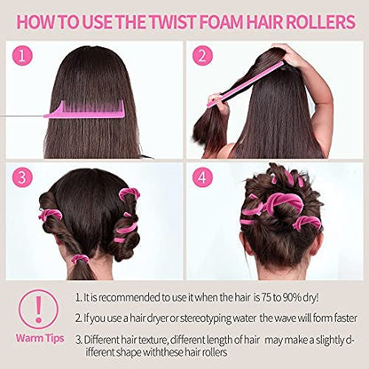 30-Pack 9.45-Inch Flexi Rods Curlers Set for Short and Long Hair - No Heat Foam Rollers with Steel Comb - Buytta