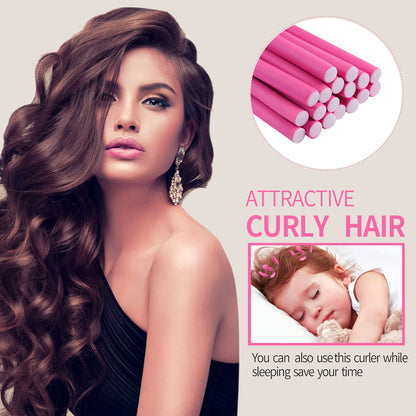 30-Pack 9.45-Inch Flexi Rods Curlers Set for Short and Long Hair - No Heat Foam Rollers with Steel Comb - Buytta