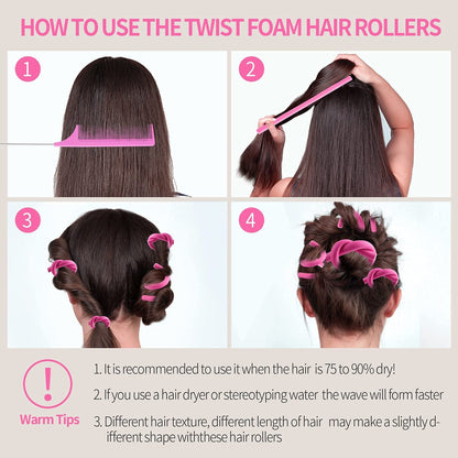 30-Pack 9.45-Inch Flexi Rods Curlers Set for Short and Long Hair - No Heat Foam Rollers with Steel Comb - Buytta