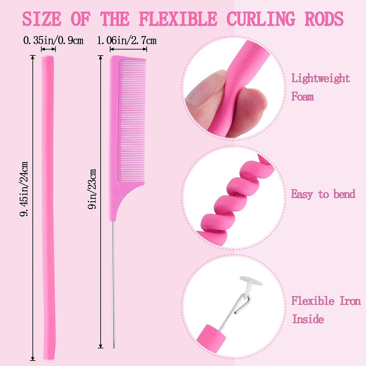 30-Pack 9.45-Inch Flexi Rods Curlers Set for Short and Long Hair - No Heat Foam Rollers with Steel Comb - Buytta - görsel 13