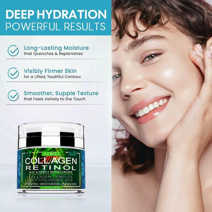 AIWEI Face Moisturizer Collagen Cream - Hydrating Day & Night Cream with Retinol and Hyaluronic Acid for Men & Women - 1.7 oz