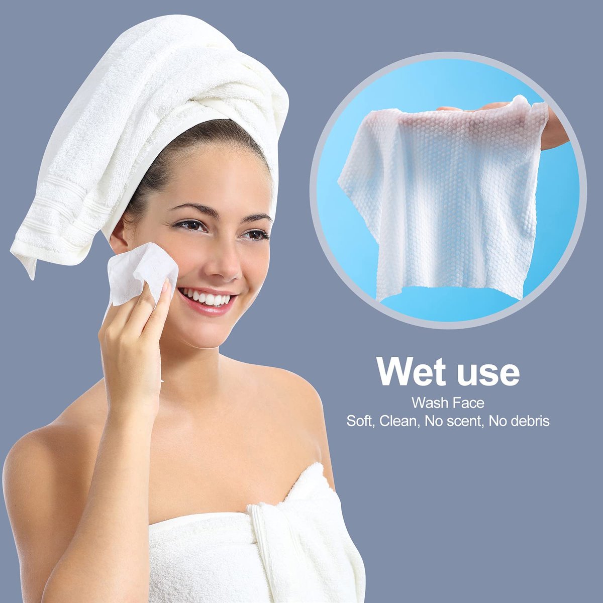 Soft Cotton Disposable Face Towels - 100 Count Facial Cleansing Cloths for Travel, Office & Makeup Removal - görsel 5