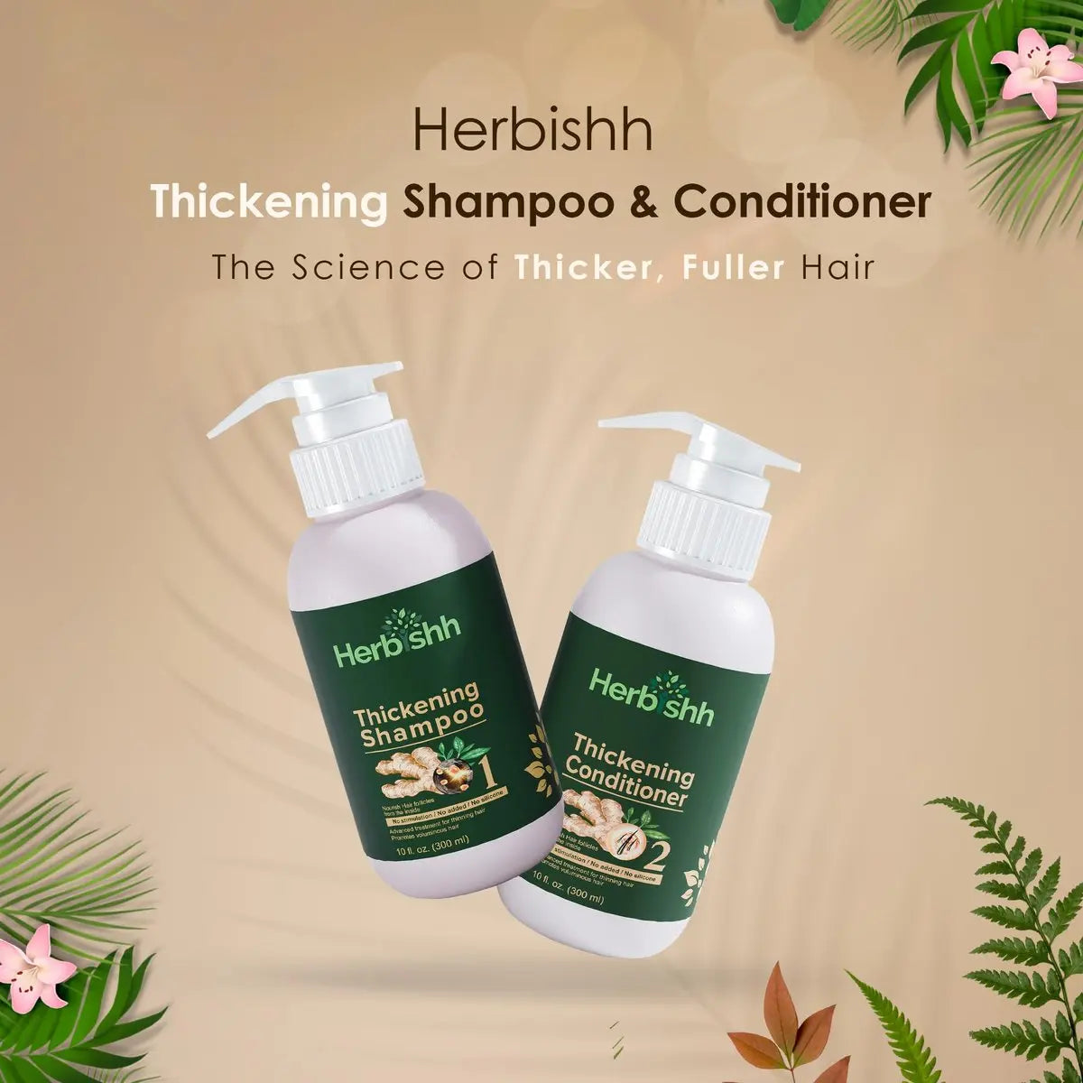 Herbishh Ginger Extract Thickening Shampoo and Conditioner Set – Sulfate & Paraben Free Hair Care for All Hair Types Avelisse