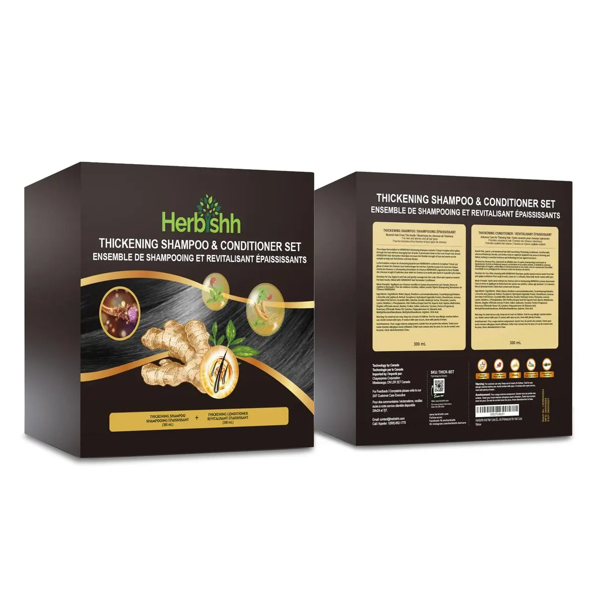 Herbishh Ginger Extract Thickening Shampoo and Conditioner Set – Sulfate & Paraben Free Hair Care for All Hair Types Avelisse