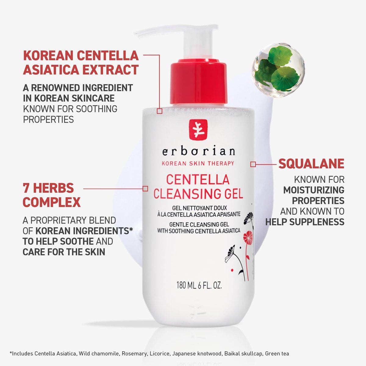 Erborian Centella Cleansing Gel Soothing Face Wash – Calm, Clear Pores, Hydrate & Balance Skin, Non-Stripping Korean Skincare Avelisse