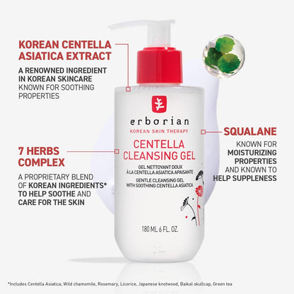 Erborian Centella Cleansing Gel Soothing Face Wash – Calm, Clear Pores, Hydrate & Balance Skin, Non-Stripping Korean Skincare Avelisse