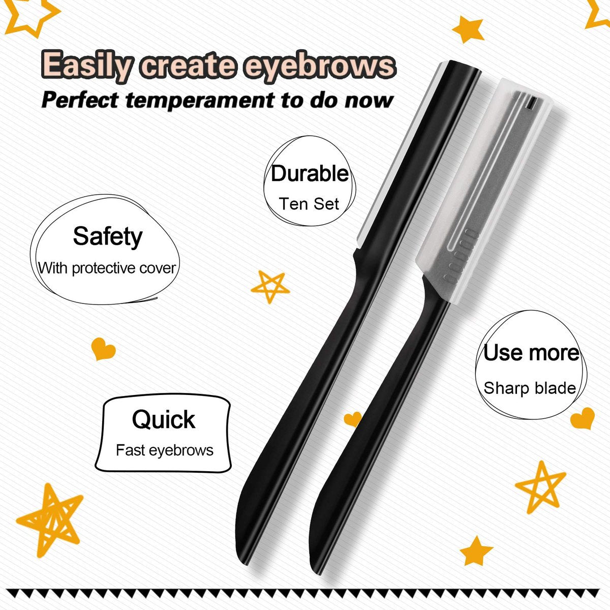 Miss Gorgeous Eyebrow Razor Shaper for Men and Women - Precision Grooming Shavers, 10 Count (Black) - görsel 9