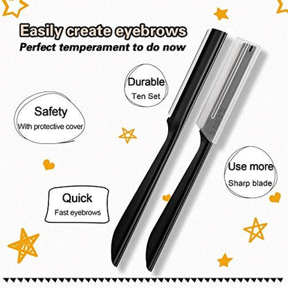 Miss Gorgeous Eyebrow Razor Shaper for Men and Women - Precision Grooming Shavers, 10 Count (Black)