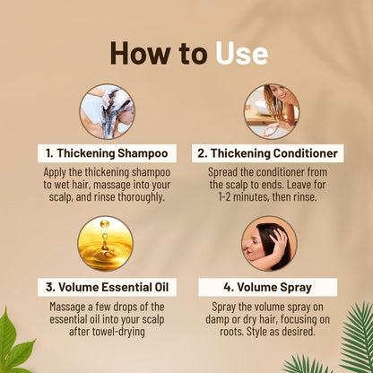 Herbishh Thickening Shampoo and Conditioner Set with Hair Vitalizer & Growth Essence Oil - 4-in-1 Hair Care System for Thinning Hair, Prevents Hair Loss, Supports Healthy Growth