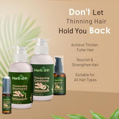 Herbishh Thickening Shampoo and Conditioner Set with Hair Vitalizer & Growth Essence Oil - 4-in-1 Hair Care System for Thinning Hair, Prevents Hair Loss, Supports Healthy Growth