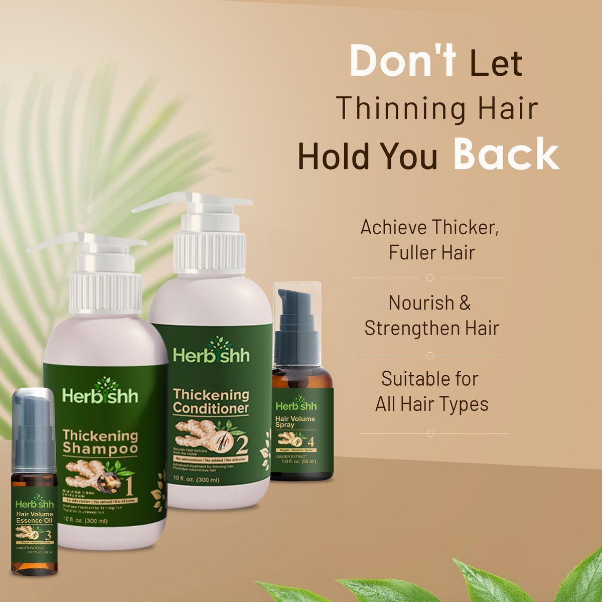 Herbishh Thickening Shampoo and Conditioner Set with Hair Vitalizer & Growth Essence Oil - 4-in-1 Hair Care System for Thinning Hair, Prevents Hair Loss, Supports Healthy Growth - görsel 11