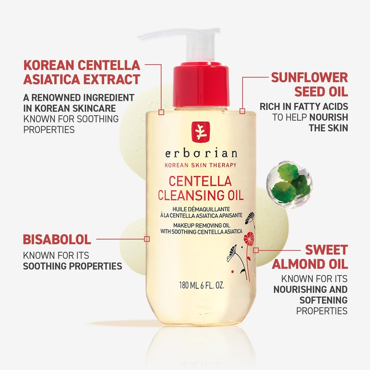 Erborian Cleansing Oil - Gentle Makeup Remover with Centella Asiatica for Soothing & Hydrating, Korean Skincare, 1 Fl Oz Avelisse