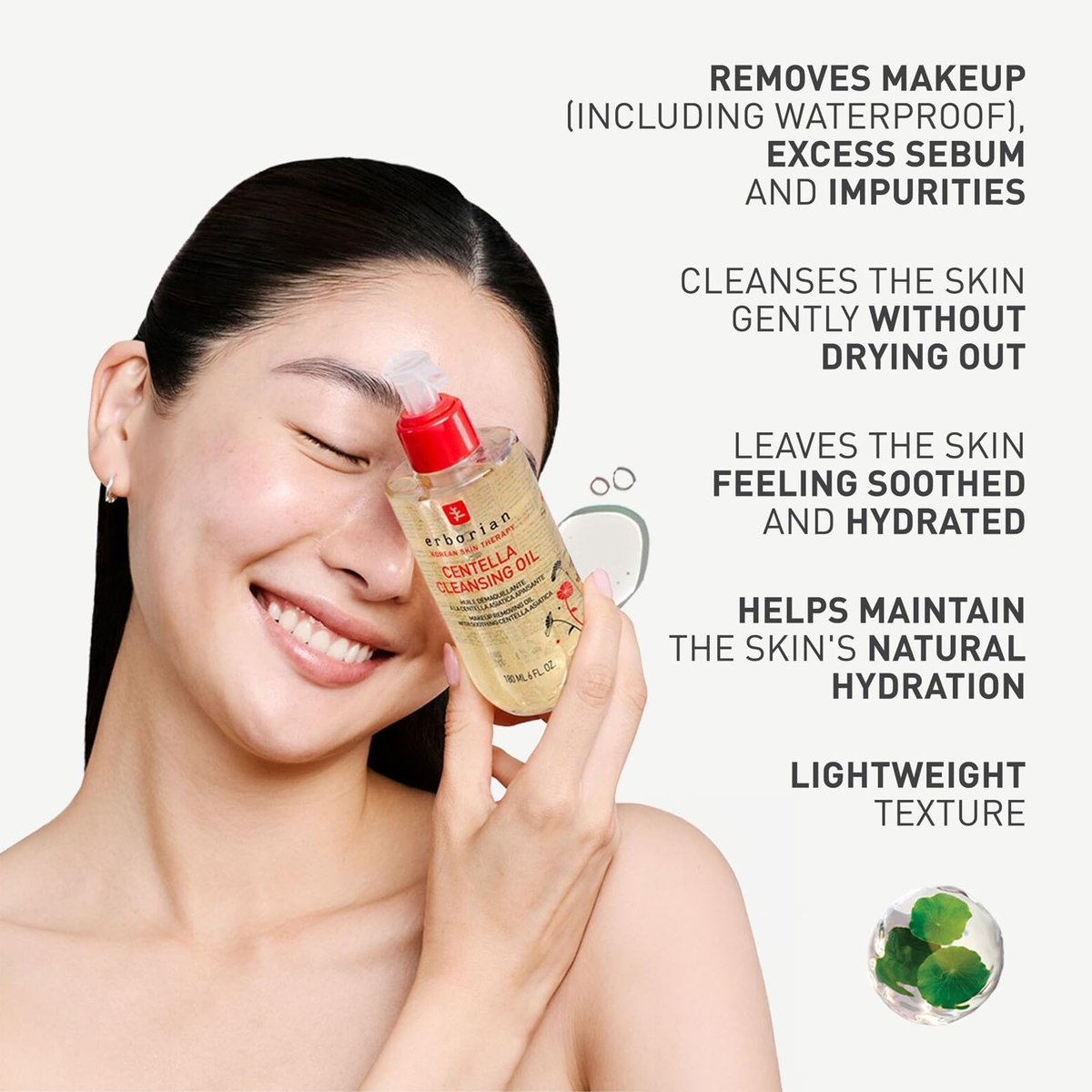 Erborian Cleansing Oil - Gentle Makeup Remover with Centella Asiatica for Soothing & Hydrating, Korean Skincare, 1 Fl Oz Avelisse
