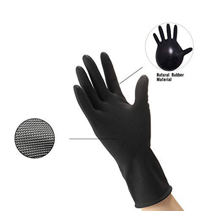SUNHHX Reusable Hair Dye Gloves - Large Black Rubber Gloves for Professional Hair Coloring