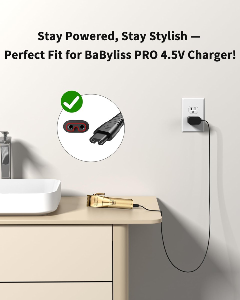 VHBW 4.5V Charger for BaByliss PRO FX870 FX825 Clipper - 6.5FT Extra Long Power Cord Replacement Avelisse
