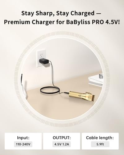 VHBW 4.5V Charger for BaByliss PRO FX870 FX825 Clipper - 6.5FT Extra Long Power Cord Replacement Avelisse