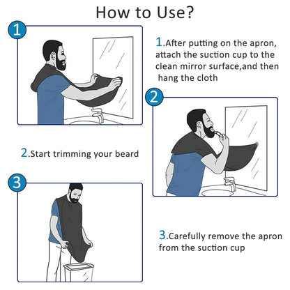 Likeny Beard Bib - Nylon Beard Apron for Men, Black, 6-Piece Set - Gifts for Dad, Husband, Boyfriend