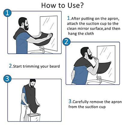 Likeny Beard Bib - Nylon Beard Apron for Men, Black, 6-Piece Set - Gifts for Dad, Husband, Boyfriend