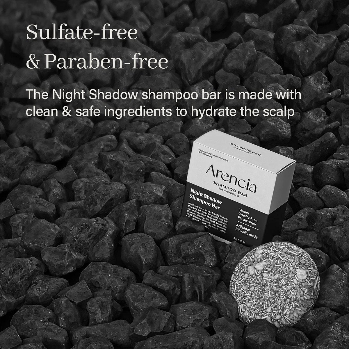 ARENCIA Night Shadow Biotin Shampoo Bar for Hair Regrowth & Loss, Darkening Gray Hair | Strengthening & Volumizing | Normal to Oily Hair | Vegan, Natural, pH Balanced, Sulfate Free - görsel 5