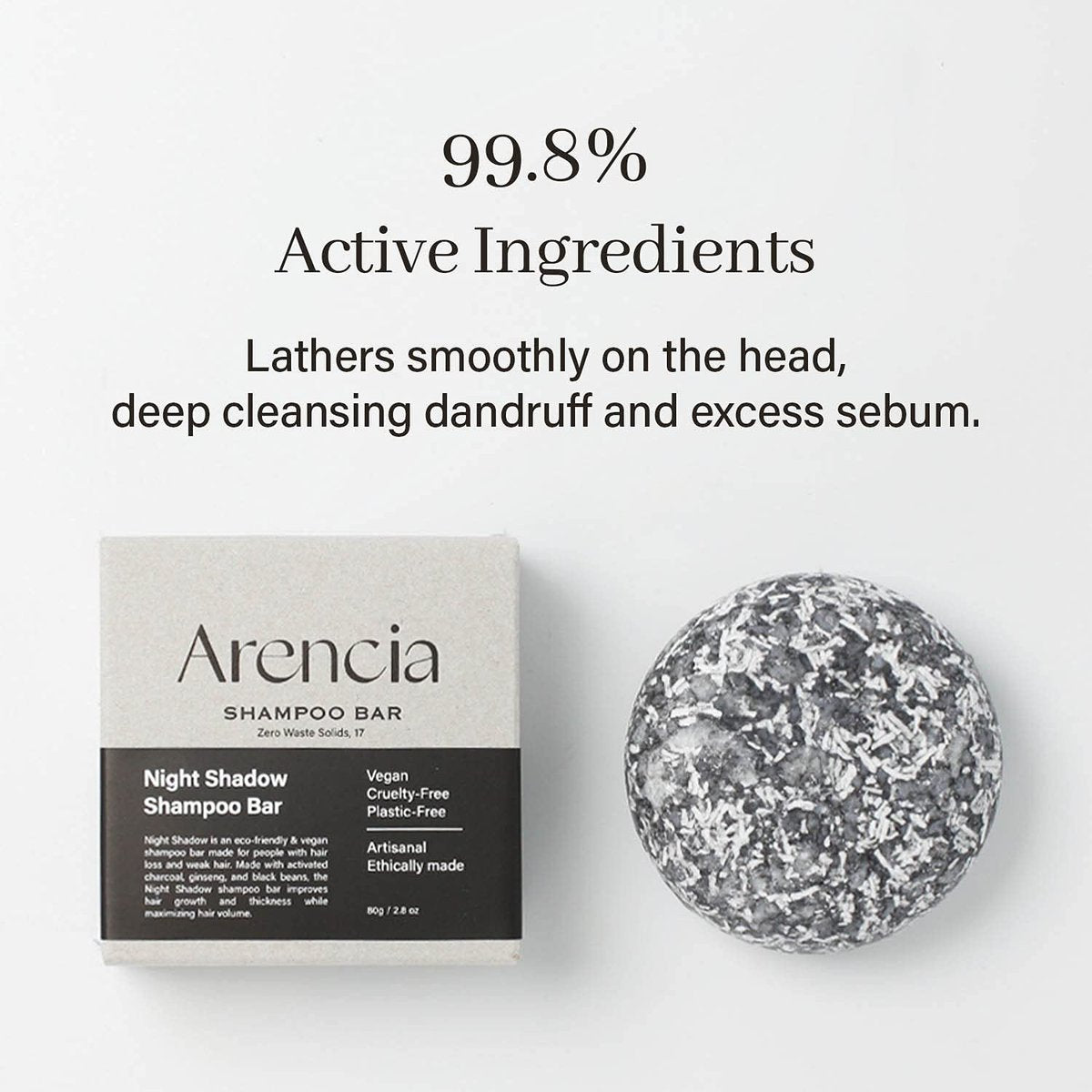 ARENCIA Night Shadow Biotin Shampoo Bar for Hair Regrowth & Loss, Darkening Gray Hair | Strengthening & Volumizing | Normal to Oily Hair | Vegan, Natural, pH Balanced, Sulfate Free - görsel 3