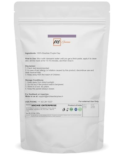 mGanna 100% Natural Brazilian Purple Clay Powder – 0.5 lbs (227 g) for Face Masks, Creams, Soaps & DIY Cosmetics - görsel 4