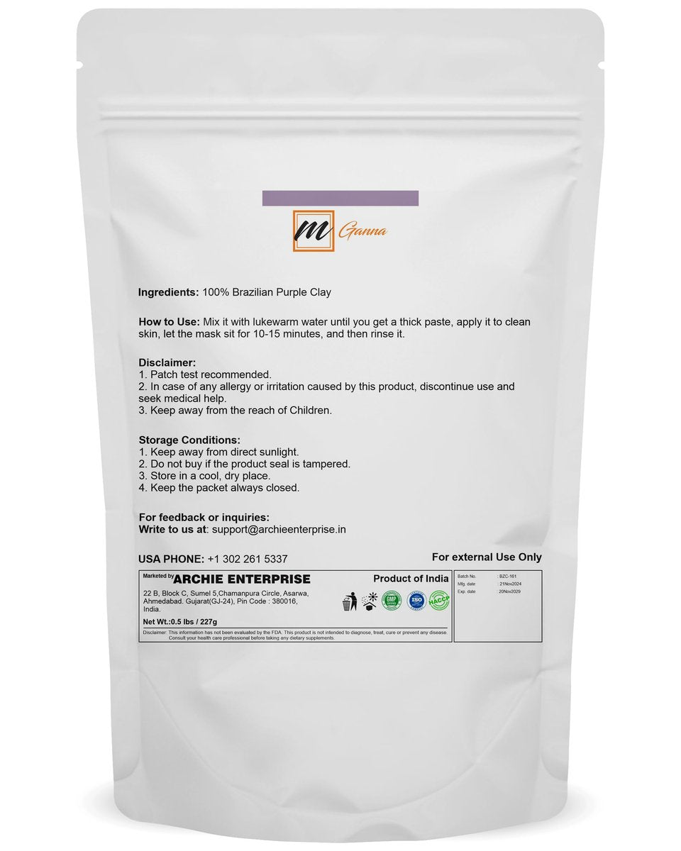 mGanna 100% Natural Brazilian Purple Clay Powder – 0.5 lbs (227 g) for Face Masks, Creams, Soaps & DIY Cosmetics - görsel 3
