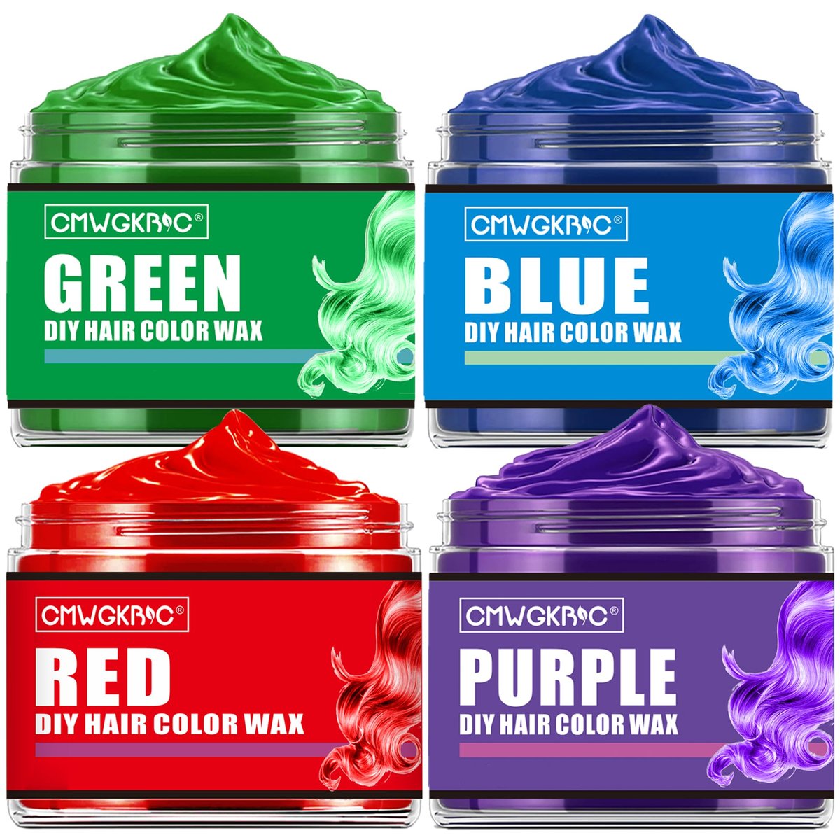 4 Colors Temporary Hair Color Spray for Kids & Teens – Green, Red, Blue, Purple Hair Wax Dye for Parties & Halloween - görsel 1
