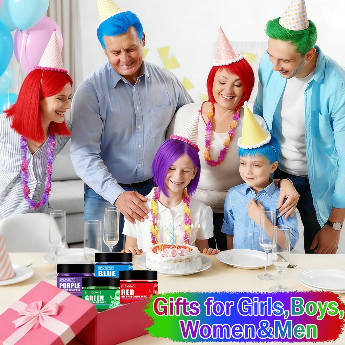4 Colors Temporary Hair Color Spray for Kids & Teens – Green, Red, Blue, Purple Hair Wax Dye for Parties & Halloween - görsel 3