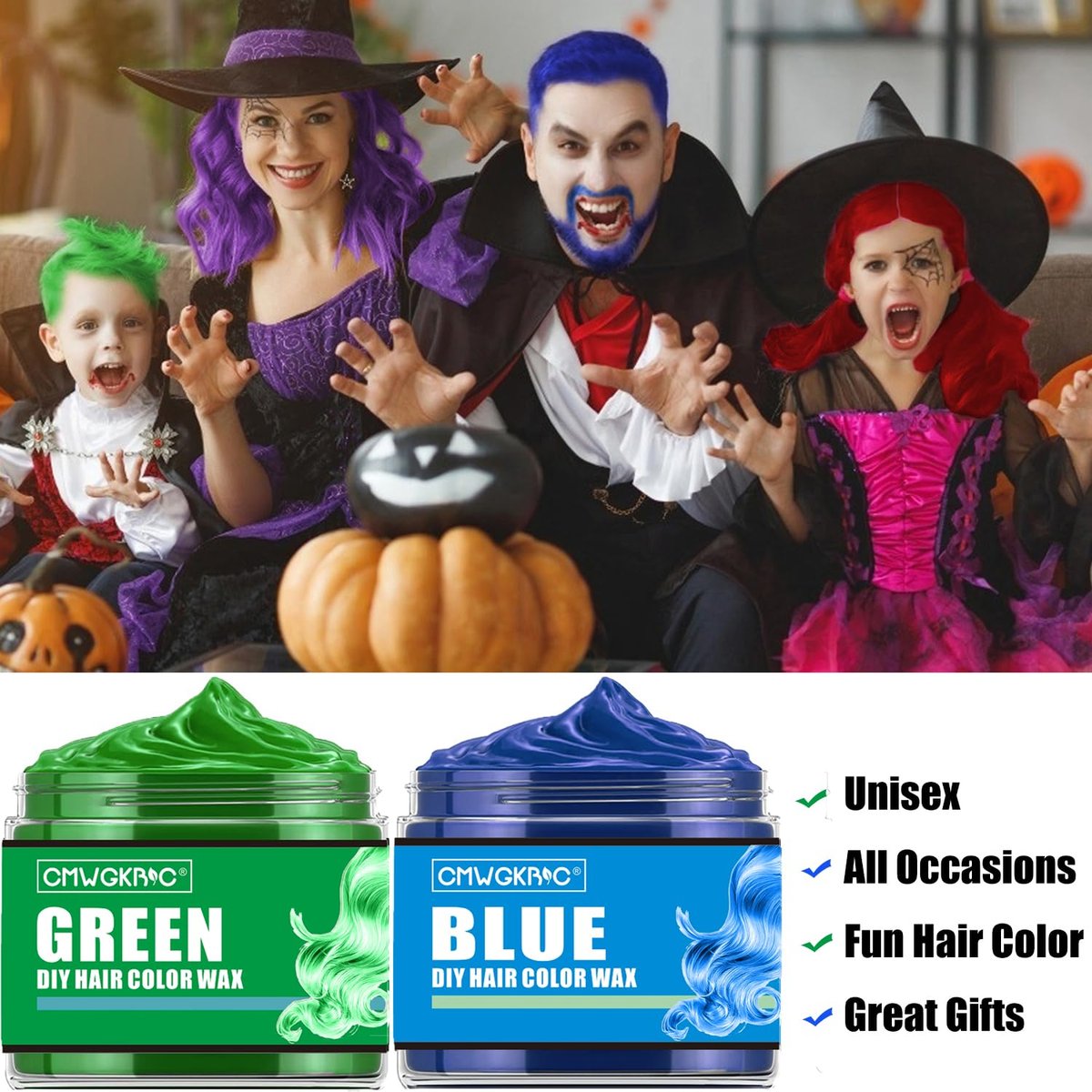 4 Colors Temporary Hair Color Spray for Kids & Teens – Green, Red, Blue, Purple Hair Wax Dye for Parties & Halloween - görsel 11