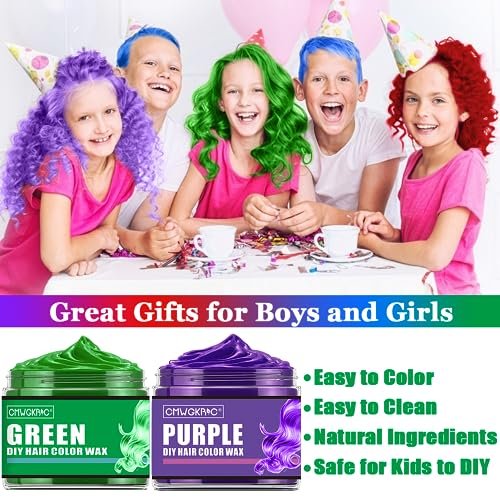 4 Colors Temporary Hair Color Spray for Kids & Teens – Green, Red, Blue, Purple Hair Wax Dye for Parties & Halloween - görsel 6
