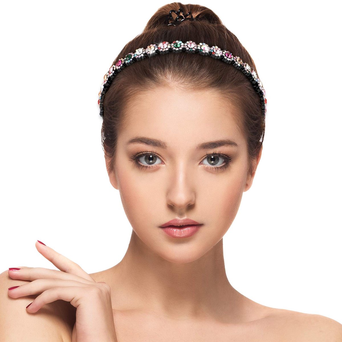 Hoteam 6 Pcs Non-Slip Beaded Headband Set for Women - Chic Flower Style Crystal Hair Bands Avelisse