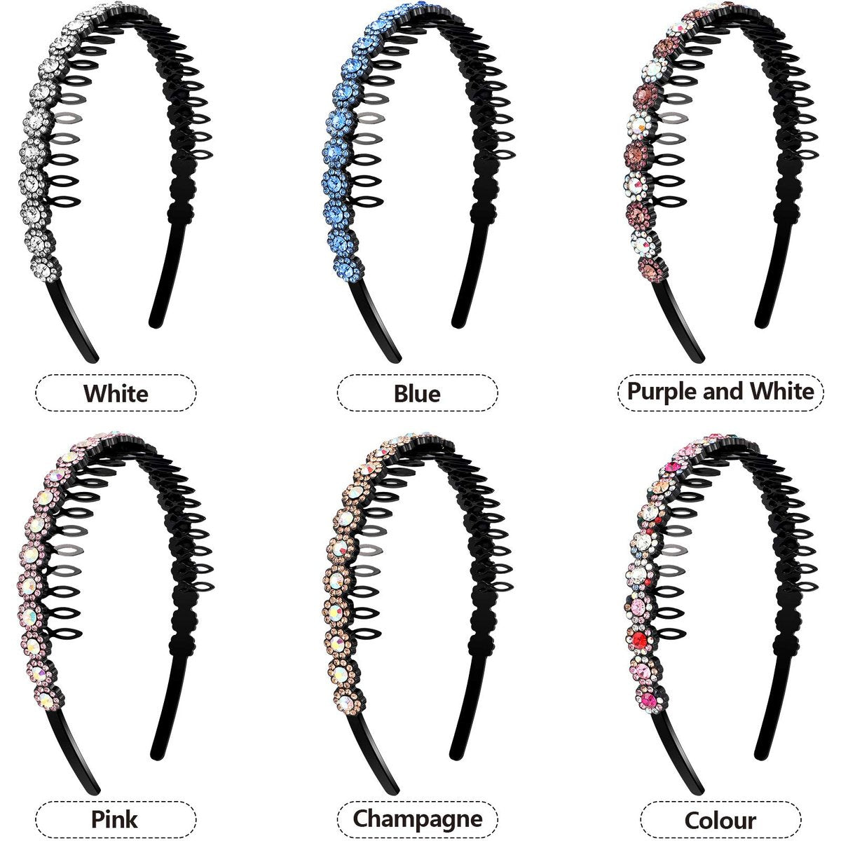 Hoteam 6 Pcs Non-Slip Beaded Headband Set for Women - Chic Flower Style Crystal Hair Bands Avelisse