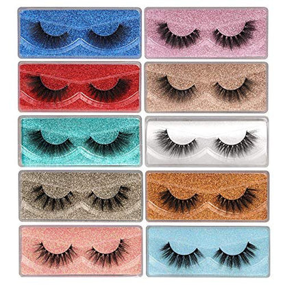 Wispy 18mm Natural 3D Faux Mink Lashes 10 Pairs Mixed Styles with Glitter Boxes - Reusable False Eyelashes Bulk