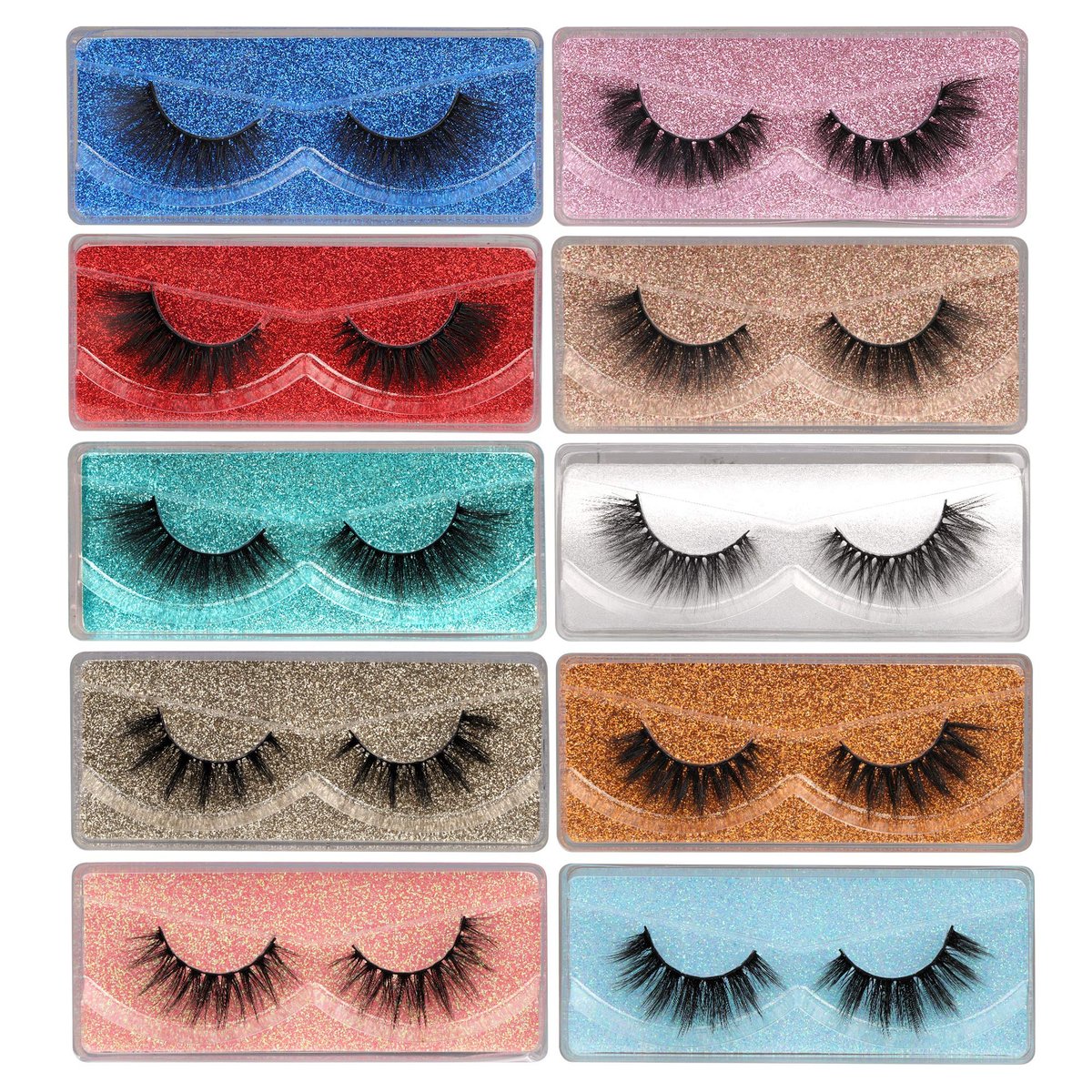 Wispy 18mm Natural 3D Faux Mink Lashes 10 Pairs Mixed Styles with Glitter Boxes - Reusable False Eyelashes Bulk - görsel 1