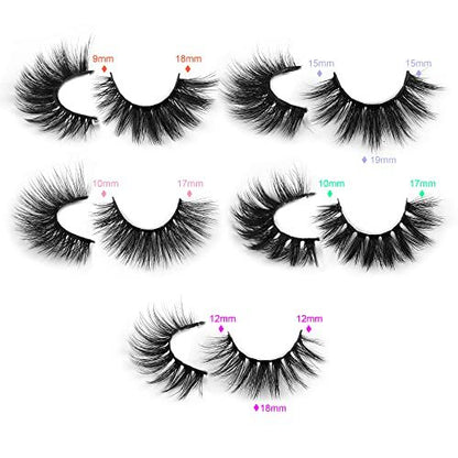 Wispy 18mm Natural 3D Faux Mink Lashes 10 Pairs Mixed Styles with Glitter Boxes - Reusable False Eyelashes Bulk
