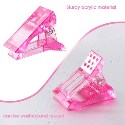 MIKIMIQI 6 Pcs Poly Gel Quick Building Nail Tips Clip Pink Transparent Finger Extension UV LED Builder Nail Tips Clips with 1 Pc Acrylic Nail Tips Clipper Trimmer Cutter for Quick Building Manicure