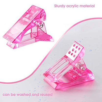 MIKIMIQI 6 Pcs Poly Gel Quick Building Nail Tips Clip Pink Transparent Finger Extension UV LED Builder Nail Tips Clips with 1 Pc Acrylic Nail Tips Clipper Trimmer Cutter for Quick Building Manicure
